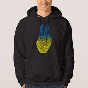 Make Peace Not War  Peace Hand Sign Blue Yellow Hoodie