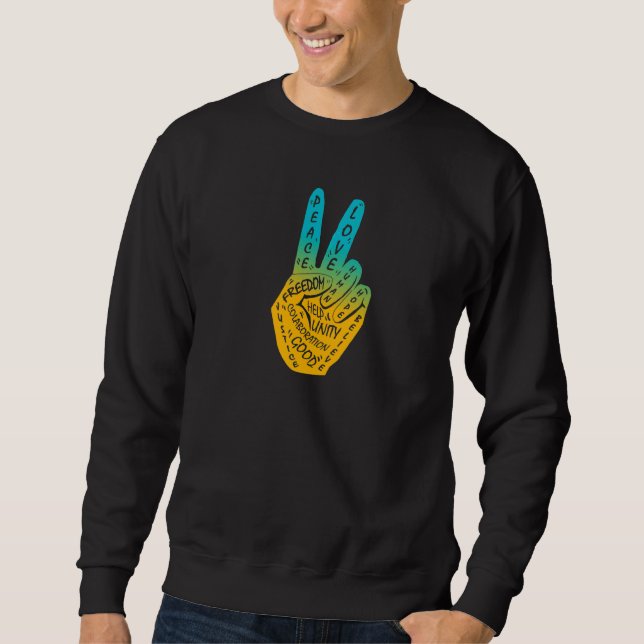 Make Peace Not War  Peace Hand Sign Blue Yellow Sweatshirt (Front)