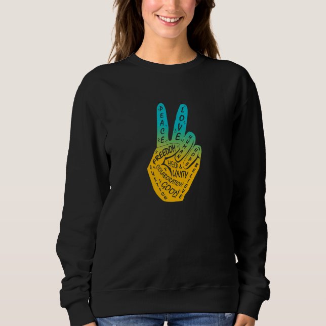 Make Peace Not War  Peace Hand Sign Blue Yellow Sweatshirt (Front)
