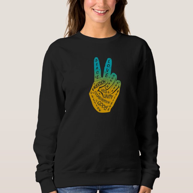 Make Peace Not War  Peace Hand Sign Blue Yellow Sweatshirt (Front)