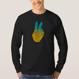 Make Peace Not War  Peace Hand Sign Blue Yellow T-Shirt