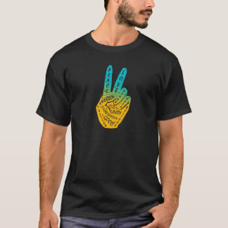 Make Peace Not War  Peace Hand Sign Blue Yellow T-Shirt