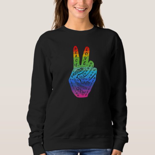 Make Peace Not War  Peace Hand Sign Rainbow Lgbtq Sweatshirt