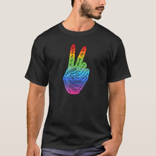 Make Peace Not War  Peace Hand Sign Rainbow Lgbtq T_Shirt