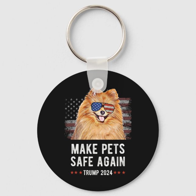 Make Pets Safe Again Pomeranian Dog Trump 2024  Keychain (Front)