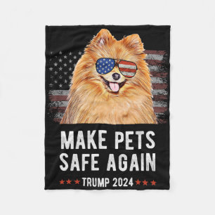 Make Pets Safe Again Pomeranian Dog Trump  Fleece Blanket