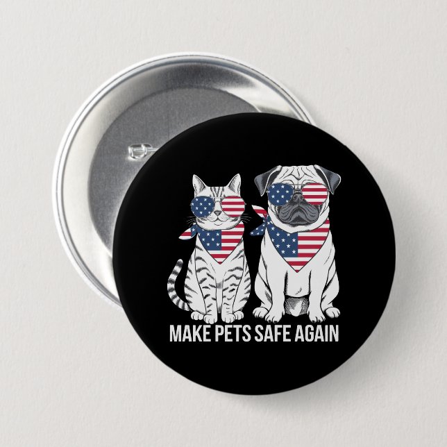 Make Pets Safe Again Trump Harris Debate Dogs Cat  Button (Front & Back)