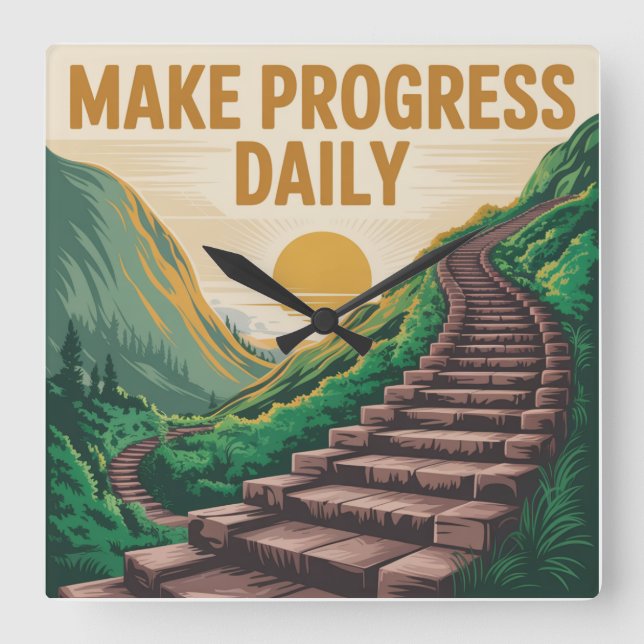 Make Progress Daily Square Wall Clock (Front)