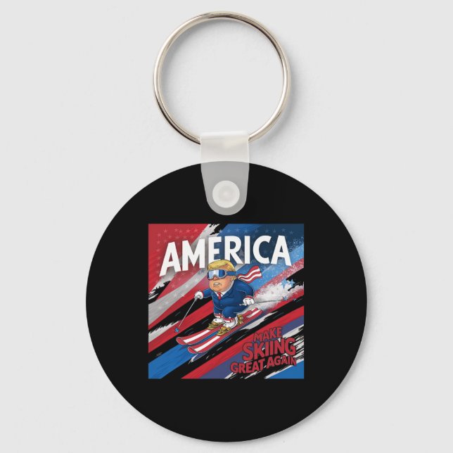 Make Skiing Great Again Donald Trump - Usa Skiing  Keychain (Front)