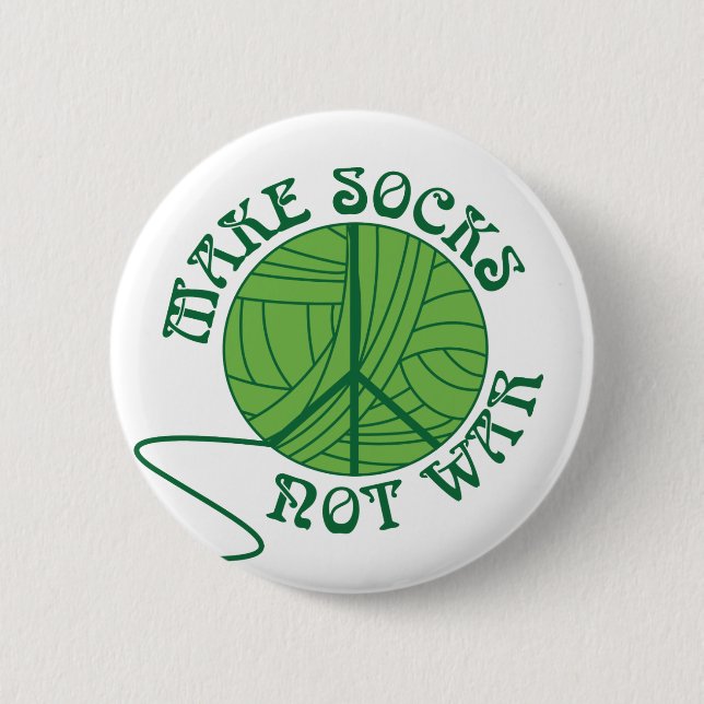 Make Socks Not War Knitting Design Pinback Button (Front)