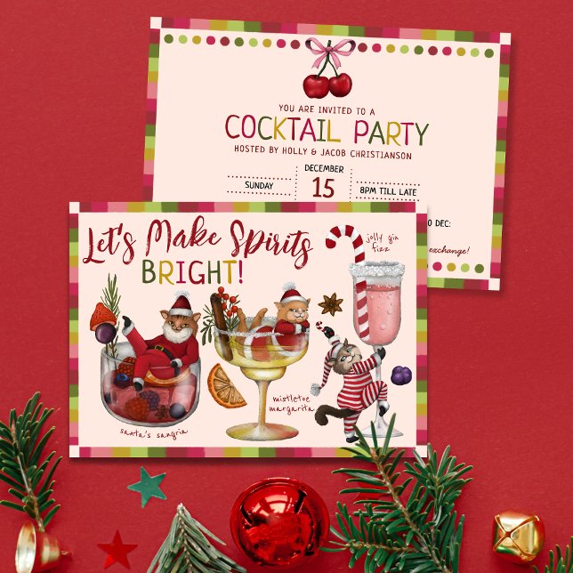 Make Spirits Bright Cat Christmas Cocktail Party  Invitation (Creator Uploaded)