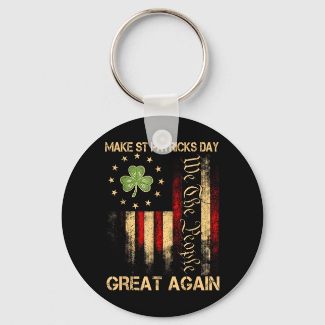 Make St Patricks Day Great Again Funny Trump Mens Keychain (Front)