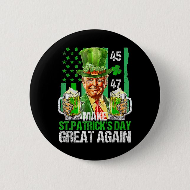 Make St Patricks Day Great Again Shamrock Trump Am Button (Front)