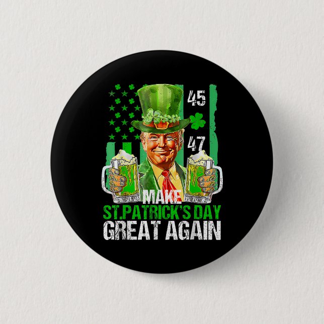 Make St Patricks Day Great Again Shamrock Trump Am Button (Front)