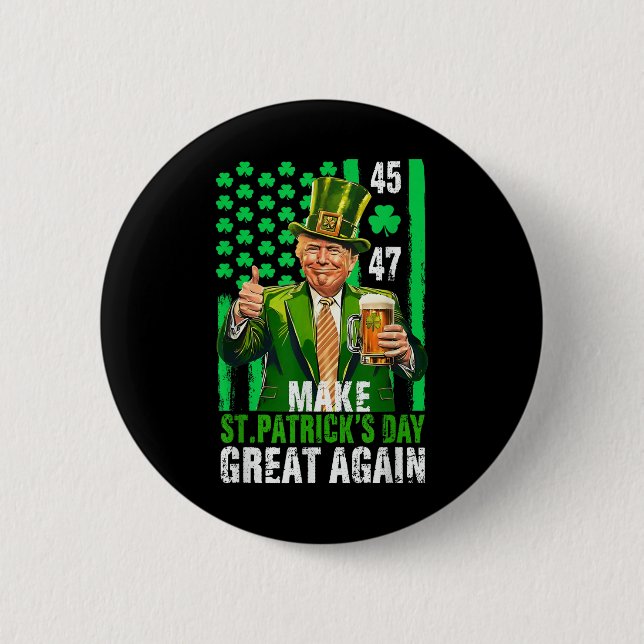 Make St Patricks Day Great Again Shamrock Trump Am Button (Front)