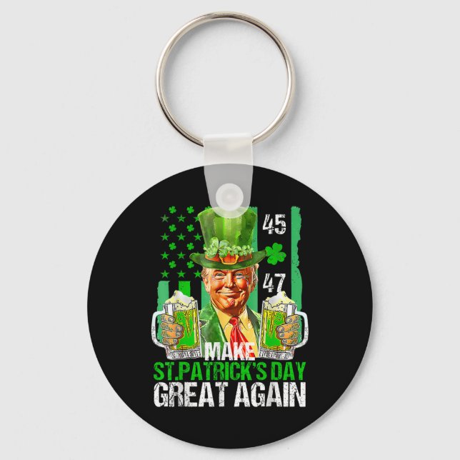 Make St Patricks Day Great Again Shamrock Trump Am Keychain (Front)