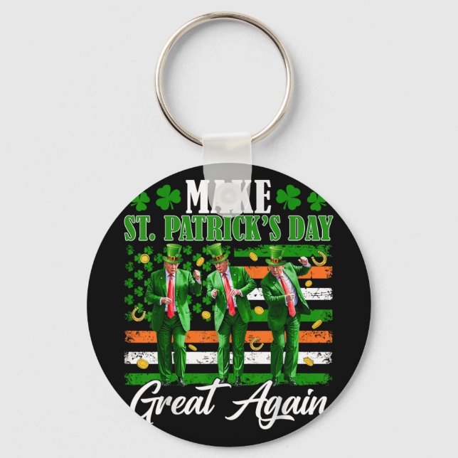 Make St Patricks Day Great Again Trump Dancing Usa Keychain (Front)