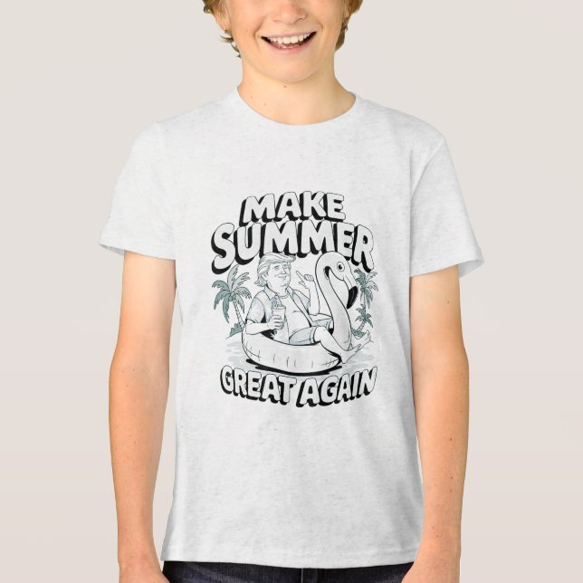 Make Summer Great Again Funny Trump Flamingo Float Tri-Blend Shirt (Front)