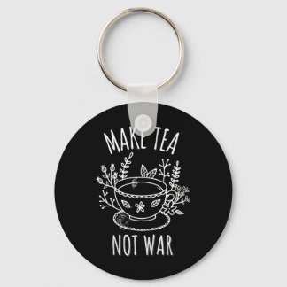 Make Tea Not War Doodle Art Tea Drinker Quote  Keychain
