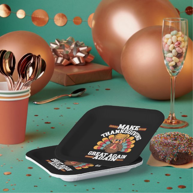 Make Thanksgiving Great Again Trump Turkey 2024 Paper Plates (Multi)