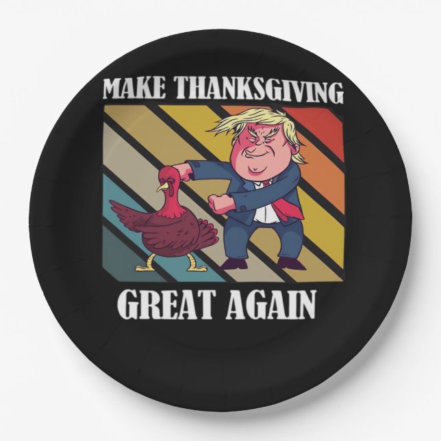 Make Thanksgiving Great Again Trumpkin – Sloth & S Paper Plates (Front)