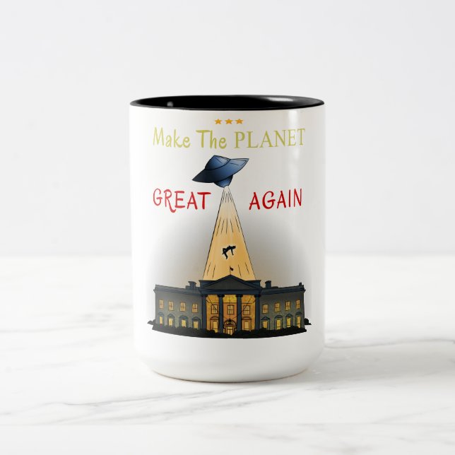 Make The Planet Great Again! UFO abduction Tee Two-Tone Coffee Mug (Center)