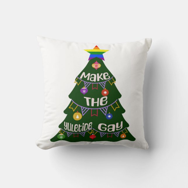 Make the Yuletide Gay Pride Throw Pillow (Front)