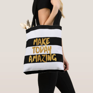 Make Today Amazing Black & Gold Personalized Tote Bag
