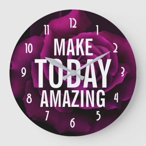 Make today Amazing Purple Rose Inspirational Large Clock