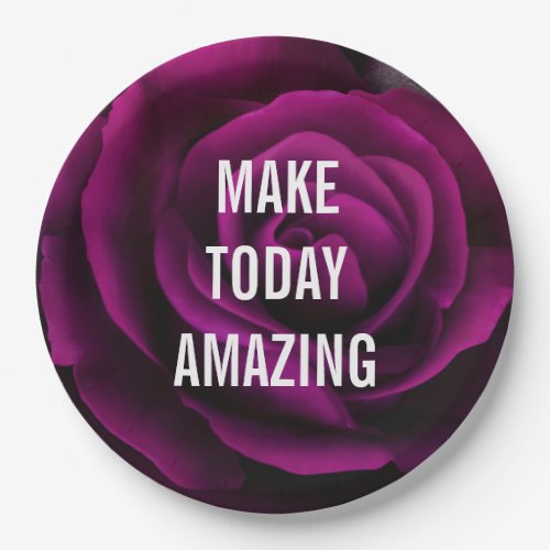 Make today Amazing Purple Rose Inspirational Paper Plates