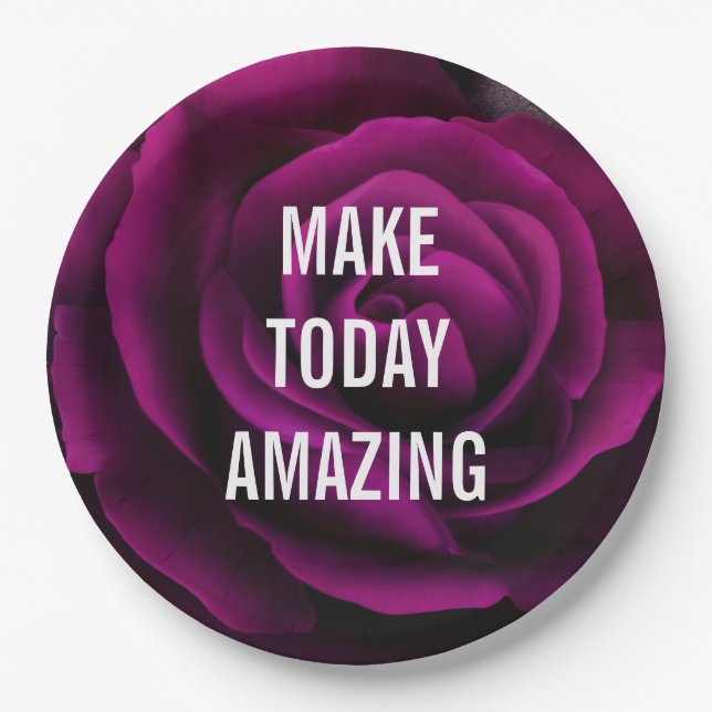 Make today Amazing Purple Rose Inspirational Paper Plates (Front)