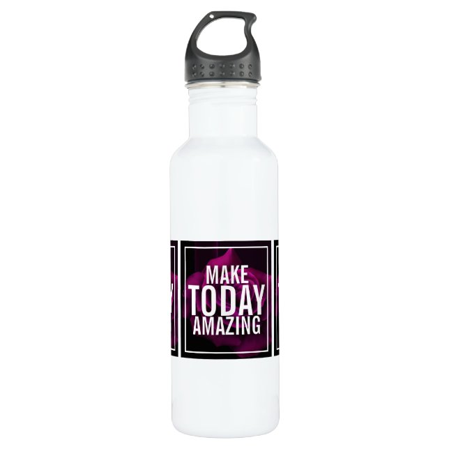 Make today Amazing Purple Rose Inspirational Stainless Steel Water Bottle (Front)