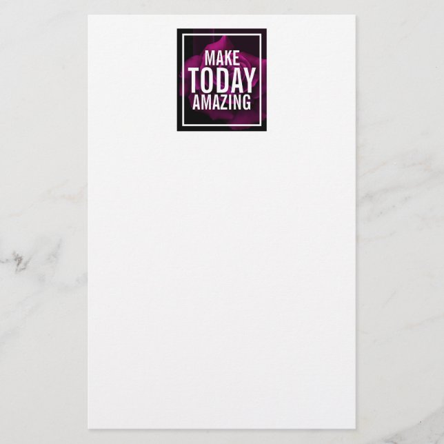Make today Amazing Purple Rose Inspirational Stationery (Front)