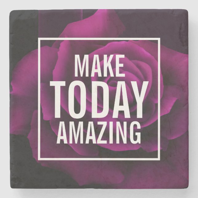 Make today Amazing Purple Rose Inspirational Stone Coaster (Front)