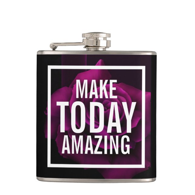 Make Today Amazing Quote - Photo of a Purple Rose Flask (Front)