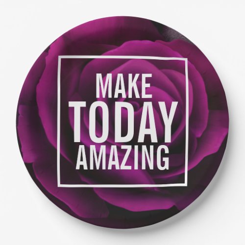 Make Today Amazing Quote _ Photo of a Purple Rose Paper Plates