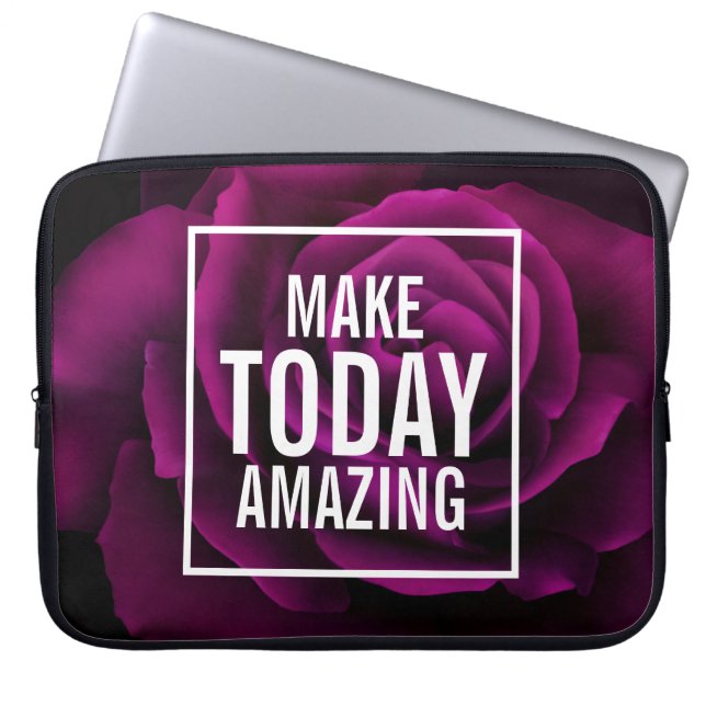 Make Today Amazing Text - Photo of a Purple Rose Laptop Sleeve (Front)