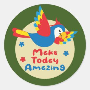 Make today awesome Kawaii colorful parrot flying Classic Round Sticker