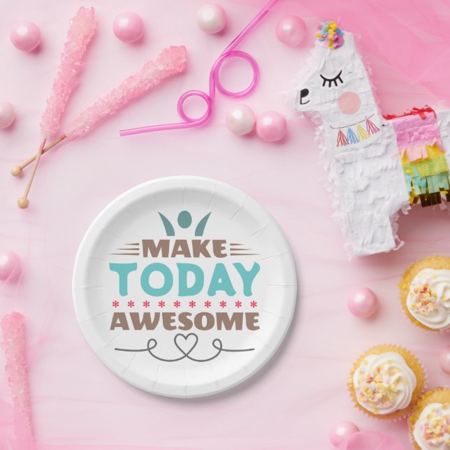 Make Today Awesome Retro Typography Paper Plates (Party)