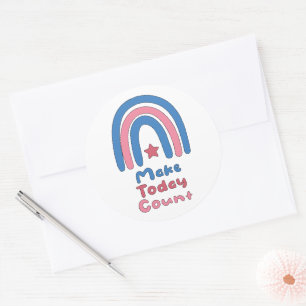 Make today count pink and blue boho rainbow classic round sticker