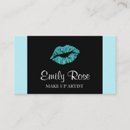 Make Up Artist Black and Teal Glitter Kiss Business Card