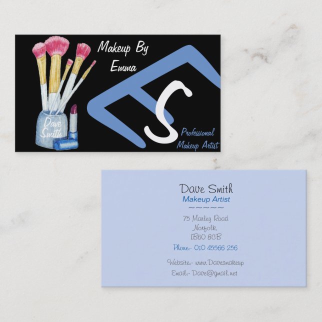 make up artist brushes original beauticians design business card (Front/Back)