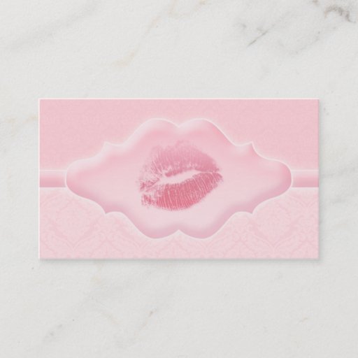 Customizable Make up Artist Business Card Pink Lips Damask