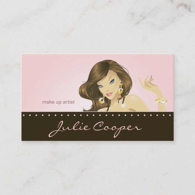Make up Artist Business Card Pink Woman (Front)