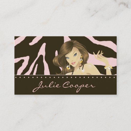 Customizable Make up Artist Business Card Pink Woman Zebra