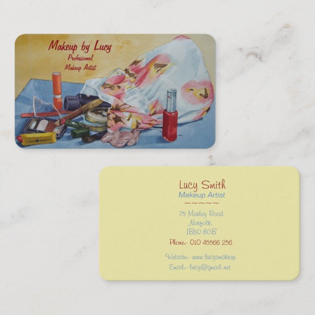 make up artist design retro make up bag beauticans business card (Front/Back)