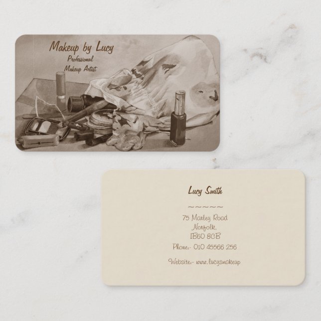 make up artist design retro make up bag beauticans business card (Front/Back)