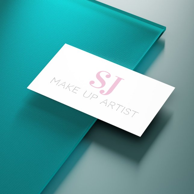 Make Up Artist Minimal Monogram Pink Business Card (Creator Uploaded)