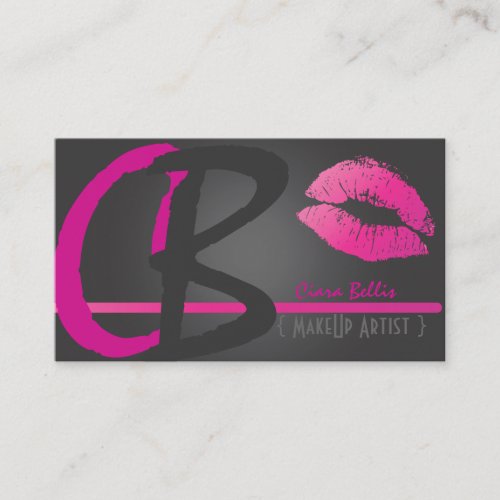 Make Up artists, Monogram, hot pink lips Business Cards