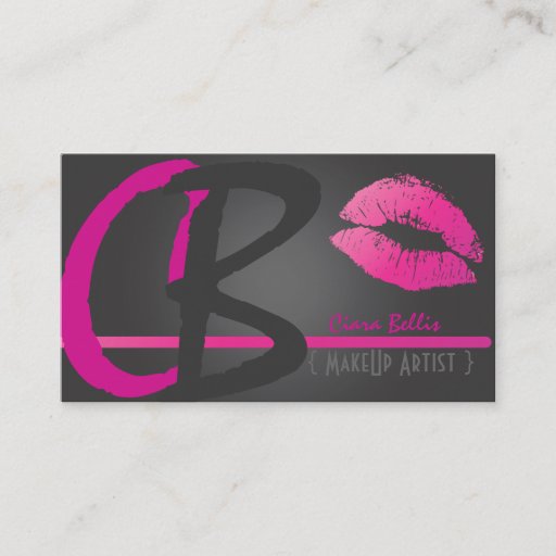 Customizable Make Up artists, Monogram, hot pink lips Business Cards
